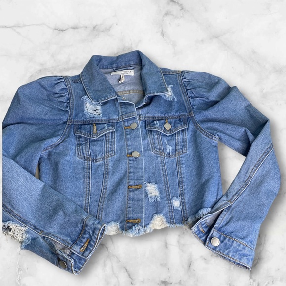 Denim Blvd Los Angeles Jean Jacket Women’s  Medium Distressed Cropped Boho - Picture 11 of 11